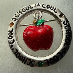 AJMC School Is Cool Apple Brooch Rhinestone Teacher Pin